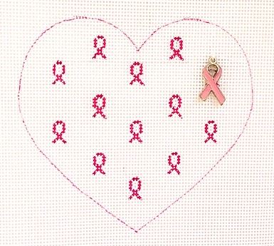 click here to view larger image of Pink Ribbon Heart - White (hand painted canvases)