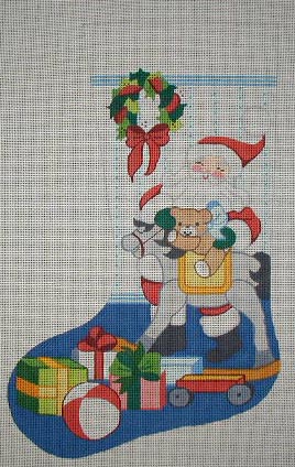 click here to view larger image of Santa/Rocking Horse Stocking (hand painted canvases)