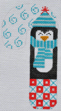 click here to view larger image of Blue Scarf Penguin Candy Cane (hand painted canvases)