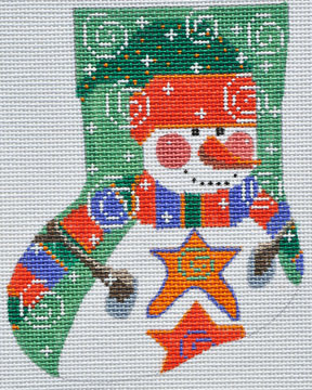 click here to view larger image of Stars Snowman Mini Stocking (hand painted canvases)