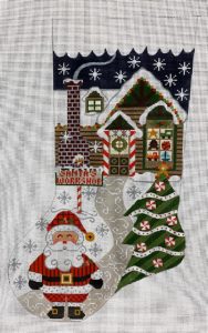 click here to view larger image of Santas Workshop Stocking  (hand painted canvases)