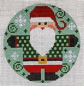 click here to view larger image of Santa Round - Checkered Coat Greens  (hand painted canvases)