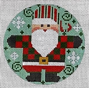 click here to view larger image of Santa Round - Checkered Coat Red and Green (hand painted canvases)
