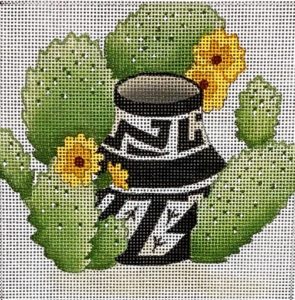 click here to view larger image of Black and White Pot w/Prickly Pear (hand painted canvases)