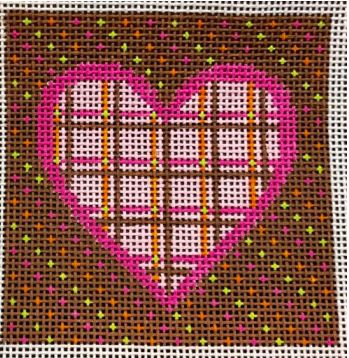 click here to view larger image of Pink Plaid Heart Ornament (hand painted canvases)