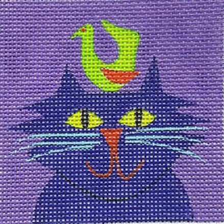 click here to view larger image of Purple Cat w/Green Bird (hand painted canvases)