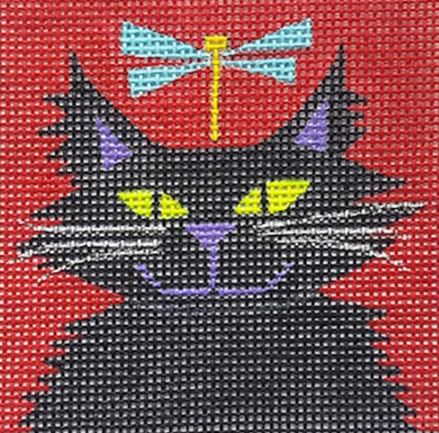 click here to view larger image of Black Cat w/Dragonfly (hand painted canvases)