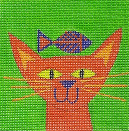 click here to view larger image of Orange Cat w/Fish (hand painted canvases)