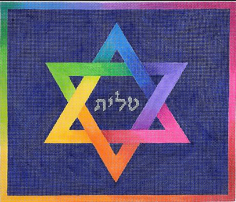 click here to view larger image of Tallis Bag - Rainbow Star of David  (hand painted canvases 2)