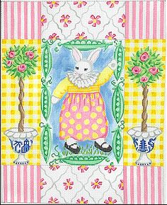 click here to view larger image of White Girl Bunny with Sugar Peas & Rose Topiaries (hand painted canvases 2)