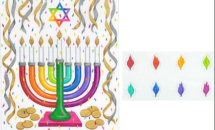 click here to view larger image of Rainbow Confetti Menorah Set (hand painted canvases 2)