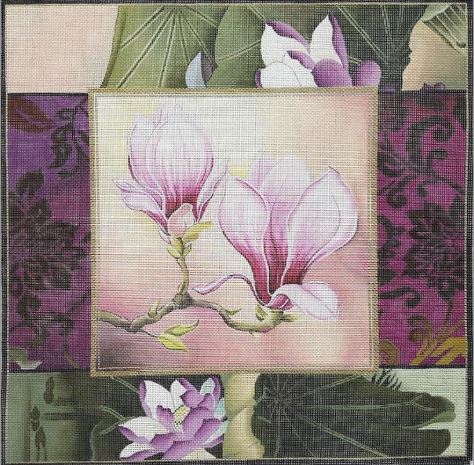Pink Bud Collage hand painted canvases 
