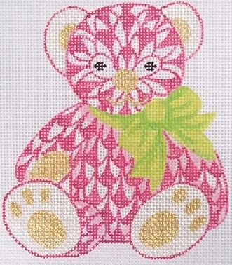 click here to view larger image of Mini Fishnet Pink Teddy Bear w/Lim+e Bow (hand painted canvases 2)