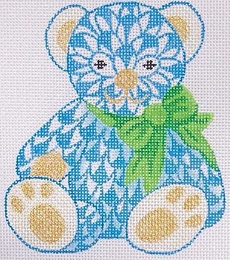 click here to view larger image of Mini Fishnet Blue Teddy Bear w/Lime Bow (hand painted canvases 2)