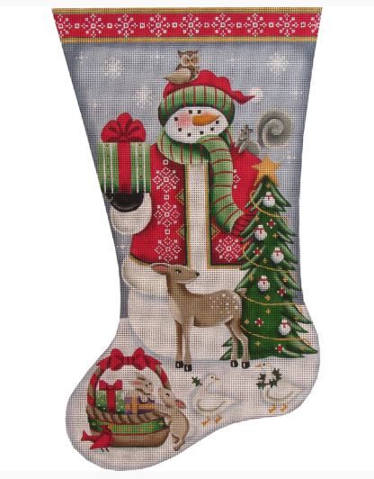 click here to view larger image of Forest Friends Snowman Stocking (hand painted canvases)