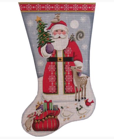 click here to view larger image of Forest Friends Santa Stocking (hand painted canvases)