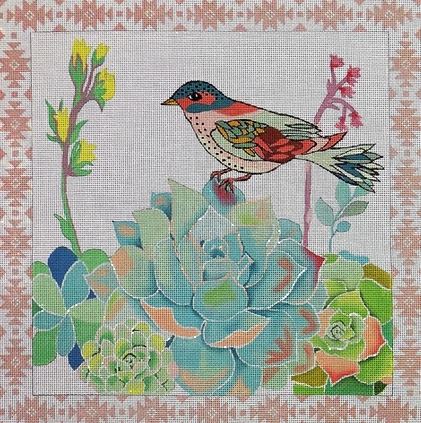 click here to view larger image of Succulent w/Bird (hand painted canvases)
