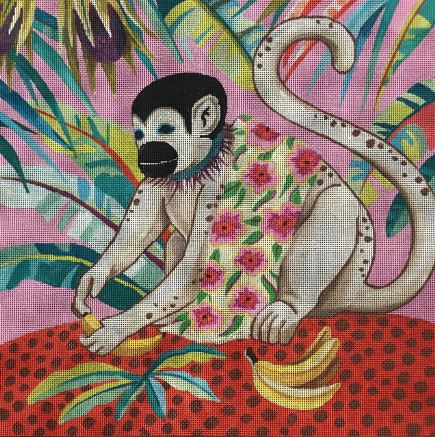 click here to view larger image of White Monkey w/Banana (hand painted canvases)