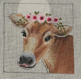 click here to view larger image of Brown Cow w/Floral Crown (hand painted canvases)