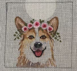 click here to view larger image of Corgi w/Floral Crown (hand painted canvases)