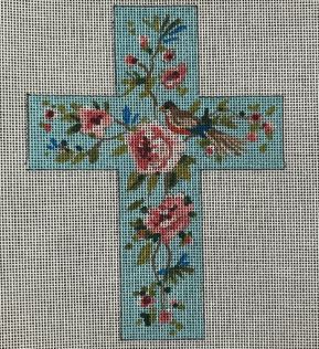 click here to view larger image of Floral w/Bird Cross (hand painted canvases)