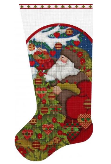 click here to view larger image of Forest Santa Tree Stocking (hand painted canvases)