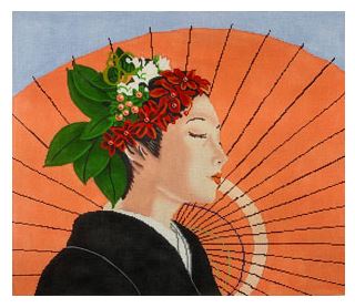 click here to view larger image of Geisha w/Orange Umbrella (hand painted canvases)