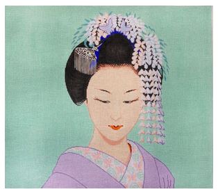 click here to view larger image of Geisha w/Comb and Flowers (hand painted canvases)