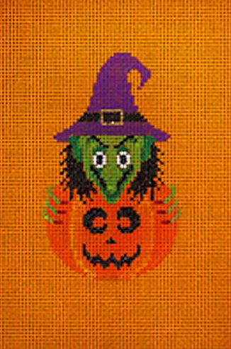 click here to view larger image of Witch in Pumpkin (hand painted canvases)