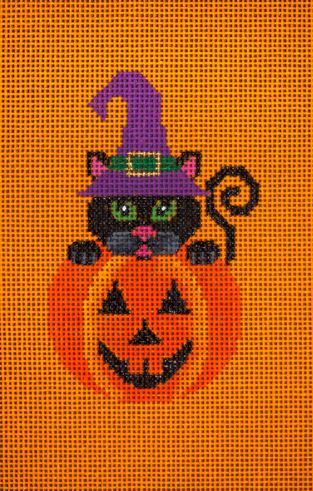 click here to view larger image of Black Cat in Pumpkin (hand painted canvases)