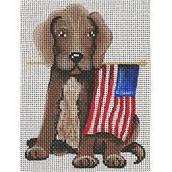 click here to view larger image of Doggie w/American Flag (hand painted canvases)