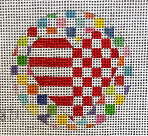 click here to view larger image of Round Heart Stripe Ornament (hand painted canvases)