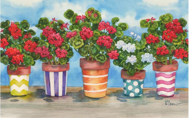 click here to view larger image of Fancy Pots Geraniums (hand painted canvases)