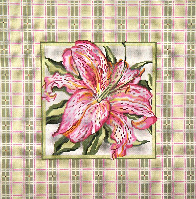 click here to view larger image of Lily w/Pink and Green Border (hand painted canvases)