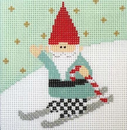 click here to view larger image of Skiing Gnome (hand painted canvases)