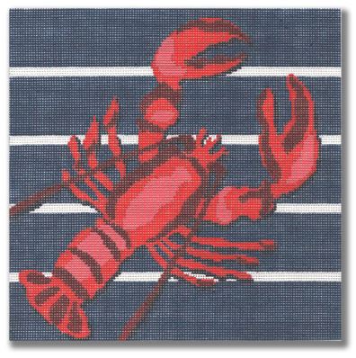 click here to view larger image of Lobster on Stripes (hand painted canvases)