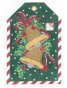 click here to view larger image of Gift Tag - Golden Bells and Holly (hand painted canvases)
