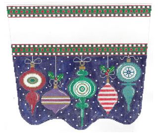 click here to view larger image of Vintage Ornaments Classic Colors Stocking Cuff (hand painted canvases)