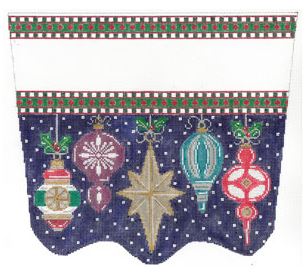 click here to view larger image of Vintage Ornaments Jewel Colors Stocking Cuff (hand painted canvases)