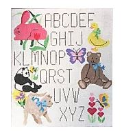 click here to view larger image of Animal Alphabet Sampler   (hand painted canvases)