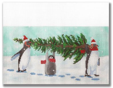 click here to view larger image of Stocking Cuff - Penguins (hand painted canvases)