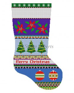 click here to view larger image of Bold Stripe Poinsettias/Ornaments Stocking (hand painted canvases)