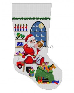 click here to view larger image of Sitting Santa in Front of Window Stocking (hand painted canvases)