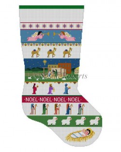 click here to view larger image of Nativity Stripe Stocking (hand painted canvases)