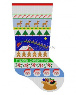 click here to view larger image of Sleigh Over Roof Top Stripe Stocking (hand painted canvases)