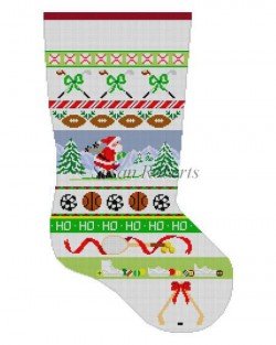 click here to view larger image of Sports Equipment Stripe Stocking (hand painted canvases)