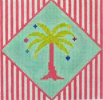 click here to view larger image of Palm Tree on Pink Stripes (hand painted canvases)