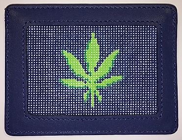 click here to view larger image of Weed Leaf  - Greens on Navy  (hand painted canvases 2)