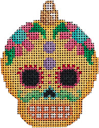 click here to view larger image of Sugar Skull Ornament/Yellow (hand painted canvases)