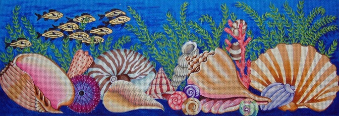 click here to view larger image of Seashells Bench Cover (hand painted canvases)